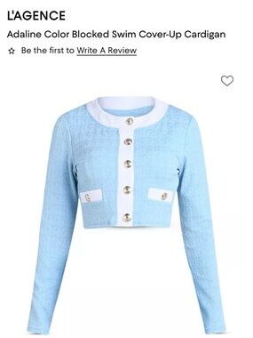 L'AGENCE swim top Light Blue and White Cropped Cardigan Blazer